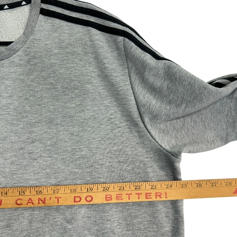 Adidas 3 Stripe Crewneck Sweatshirt XL Gray Fleece Lined Athletic Pullover